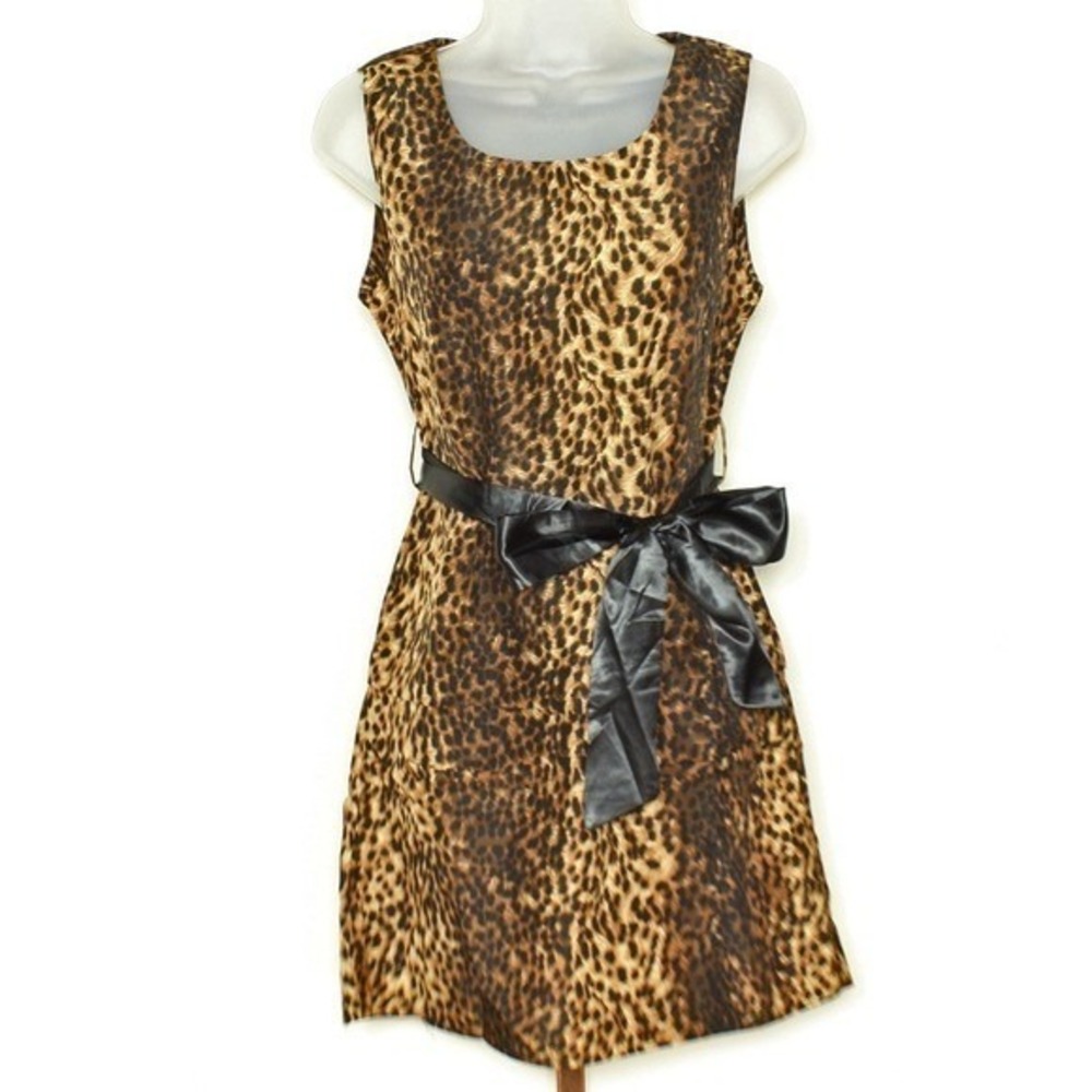 ZARA WOMAN Leopard Print Sleeveless Ruched Mini Dress w/Zipper Back - M EUC - Picture 1 of 14